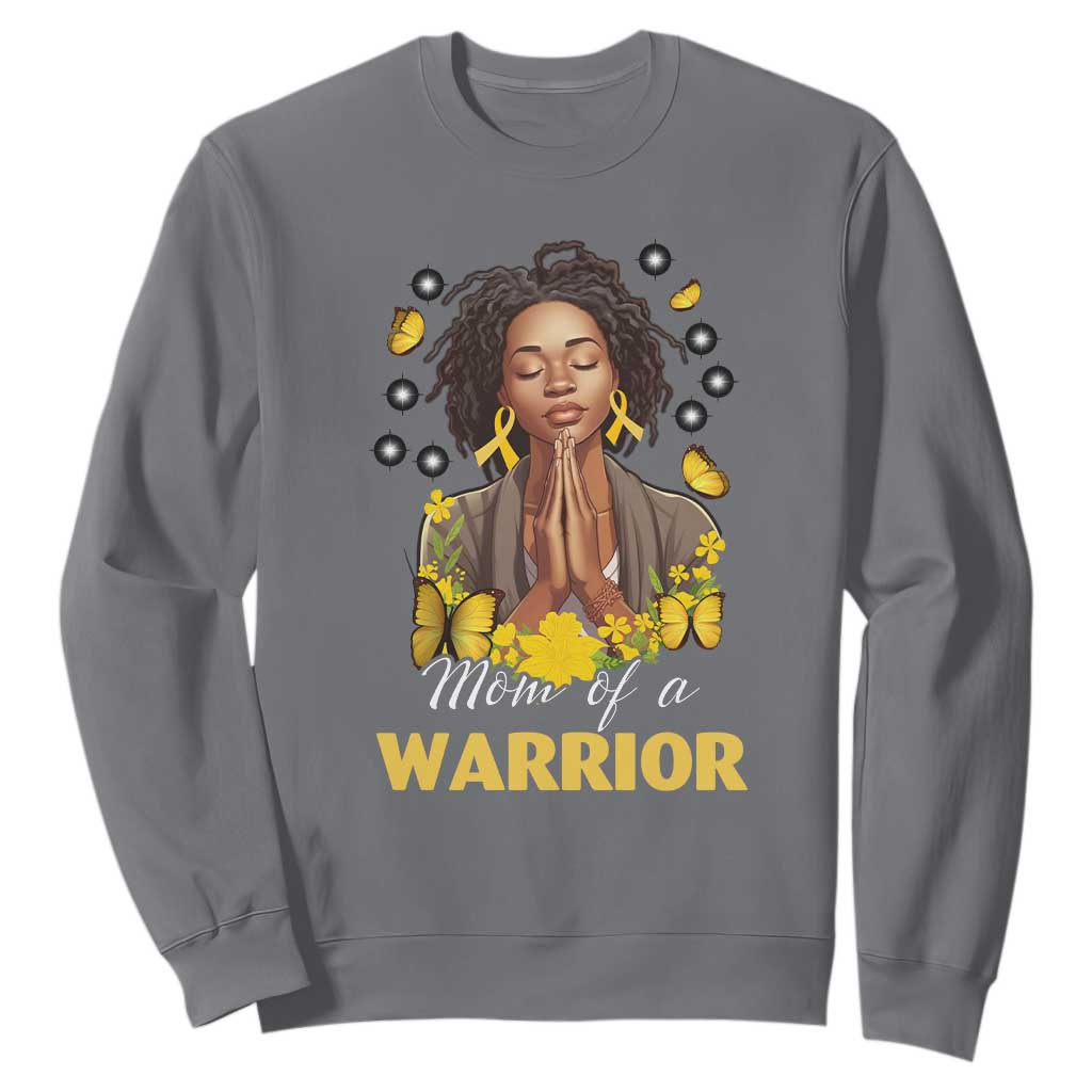Childhood Cancer Warrior Support Sweatshirt Mom Of A Warrior Messy Bun Melanin Gold Ribbon Support Squad