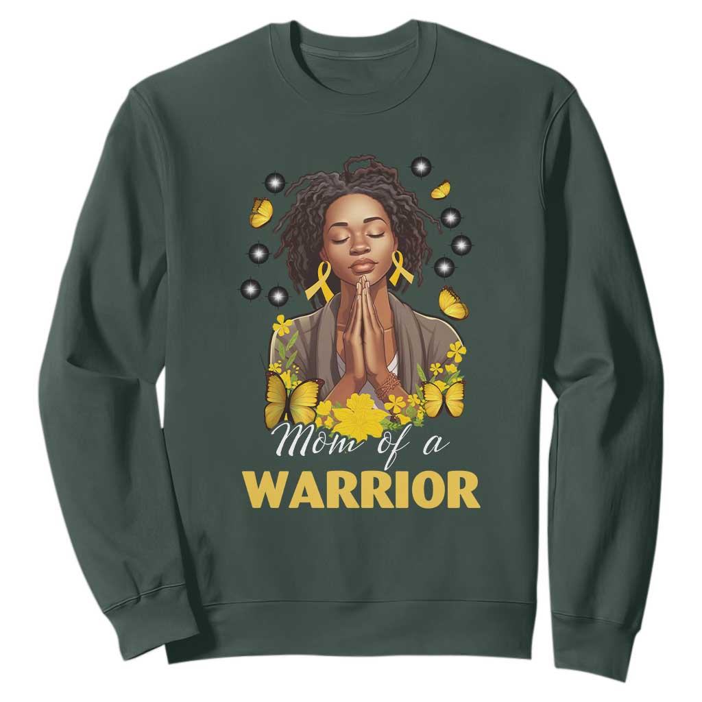 Childhood Cancer Warrior Support Sweatshirt Mom Of A Warrior Messy Bun Melanin Gold Ribbon Support Squad