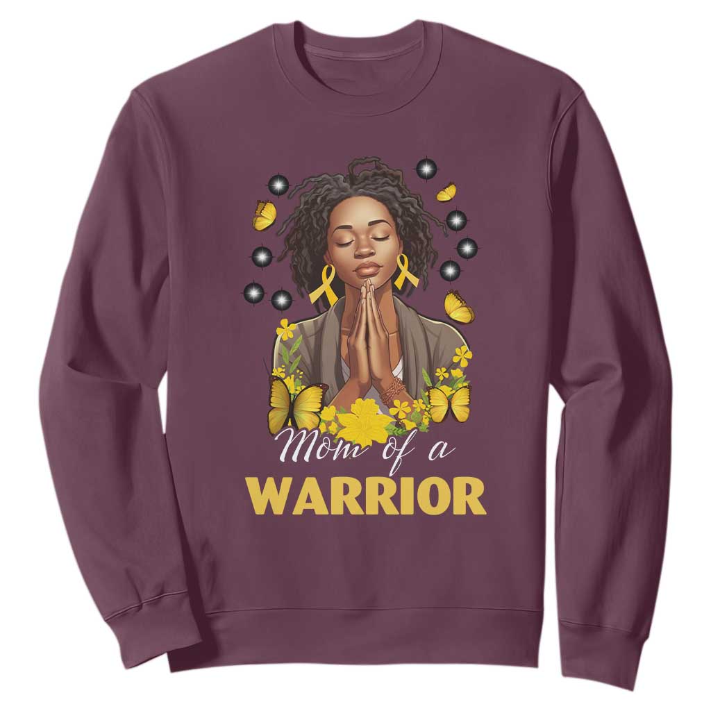 Childhood Cancer Warrior Support Sweatshirt Mom Of A Warrior Messy Bun Melanin Gold Ribbon Support Squad