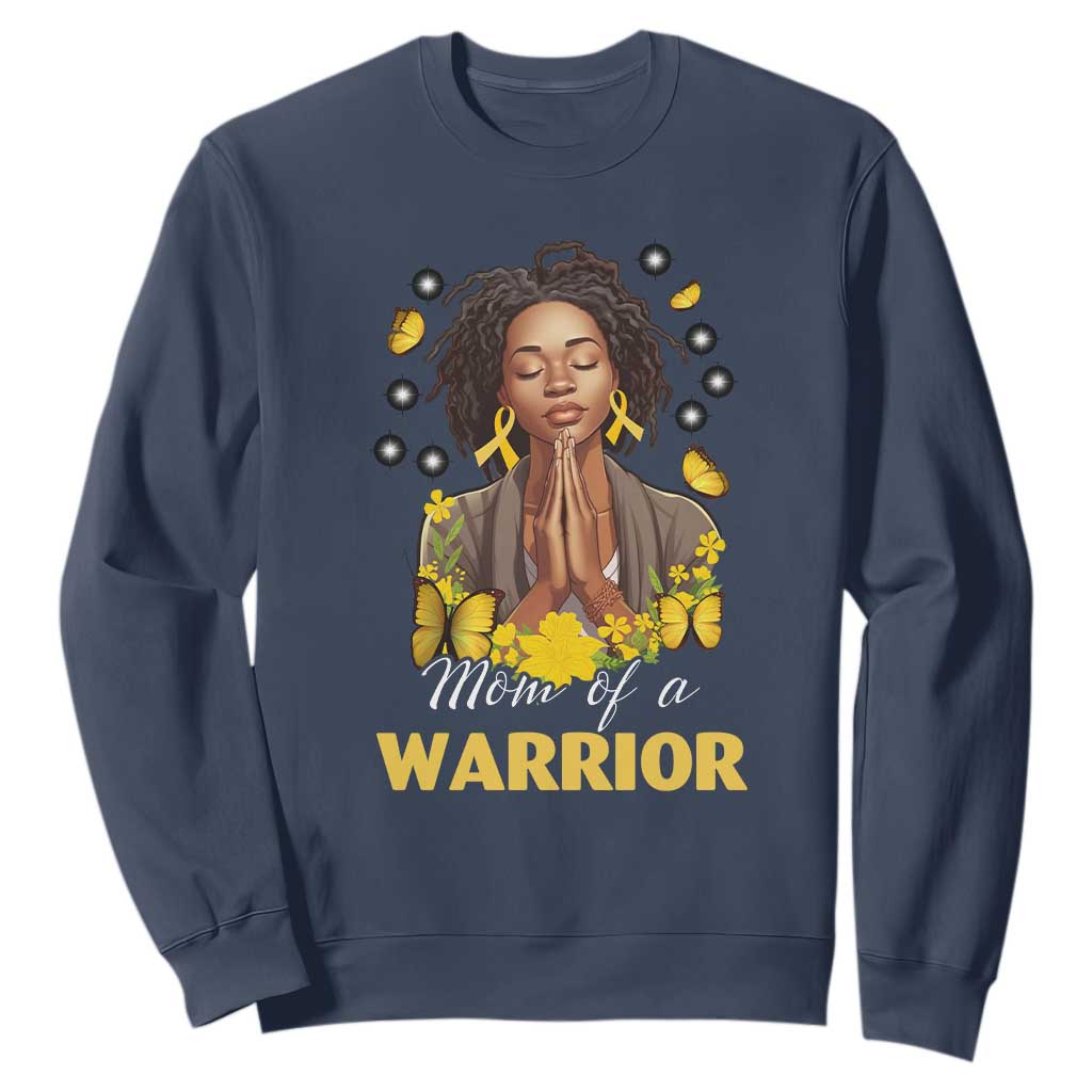 Childhood Cancer Warrior Support Sweatshirt Mom Of A Warrior Messy Bun Melanin Gold Ribbon Support Squad