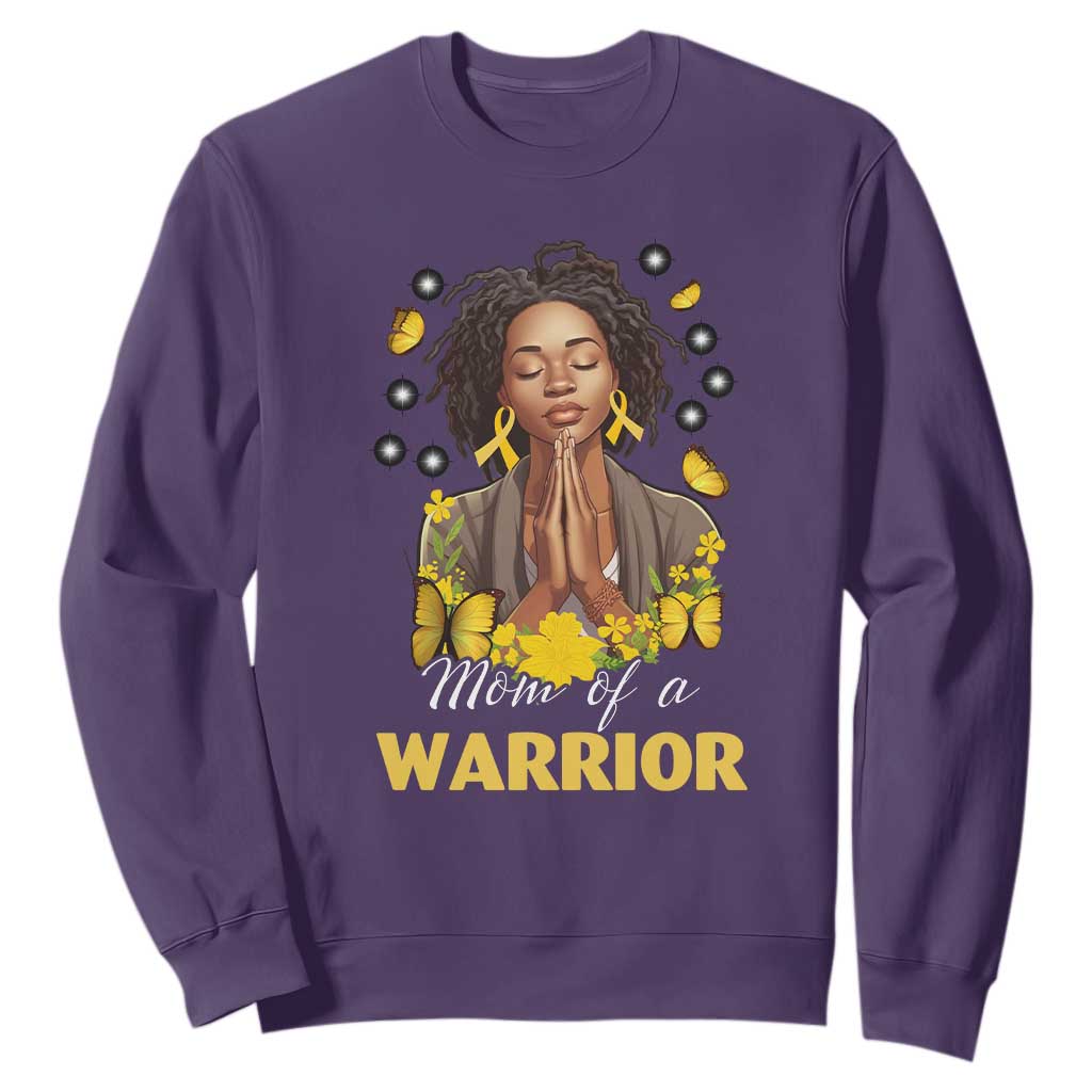 Childhood Cancer Warrior Support Sweatshirt Mom Of A Warrior Messy Bun Melanin Gold Ribbon Support Squad