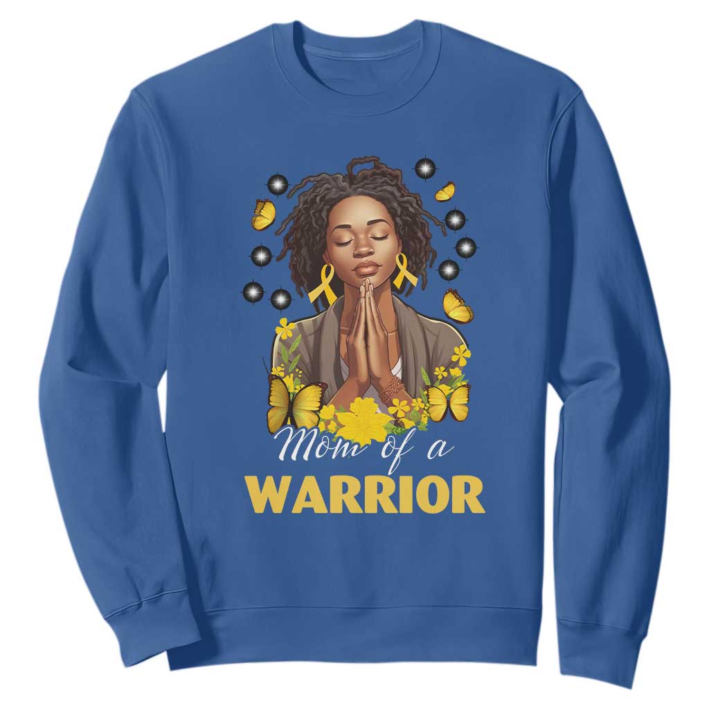 Childhood Cancer Warrior Support Sweatshirt Mom Of A Warrior Messy Bun Melanin Gold Ribbon Support Squad