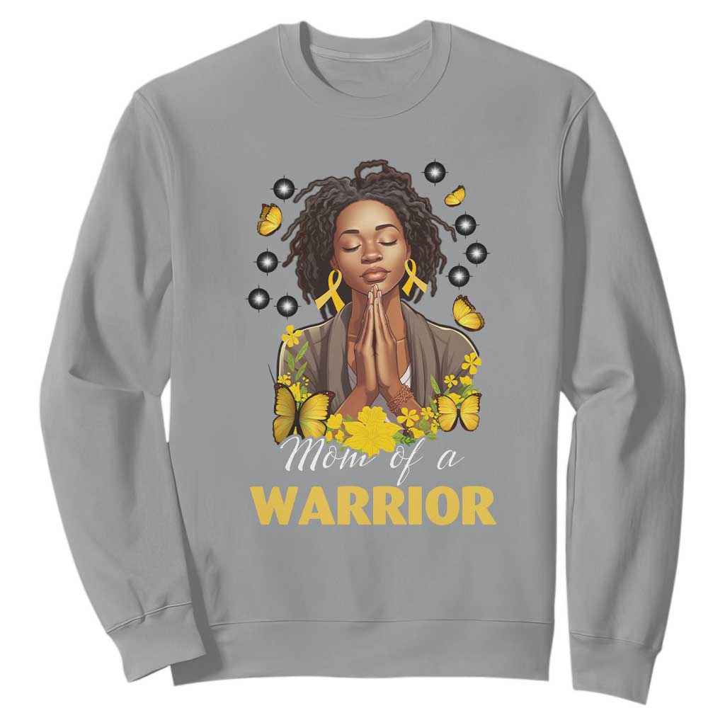 Childhood Cancer Warrior Support Sweatshirt Mom Of A Warrior Messy Bun Melanin Gold Ribbon Support Squad
