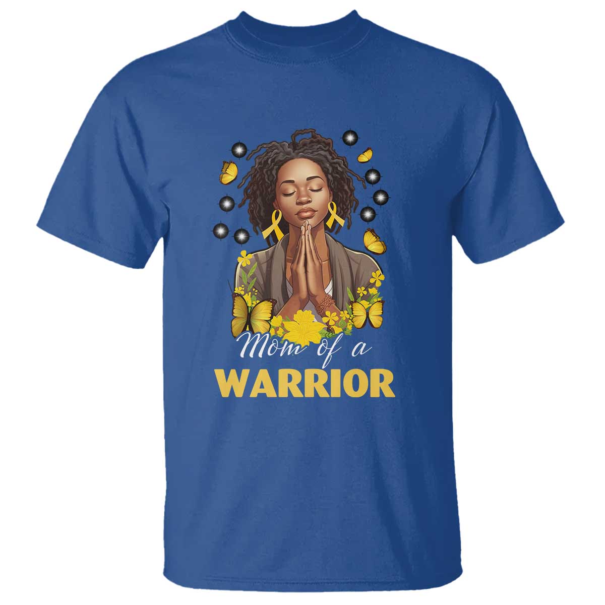 Childhood Cancer Warrior Support T Shirt Mom Of A Warrior Messy Bun Melanin Gold Ribbon Support Squad
