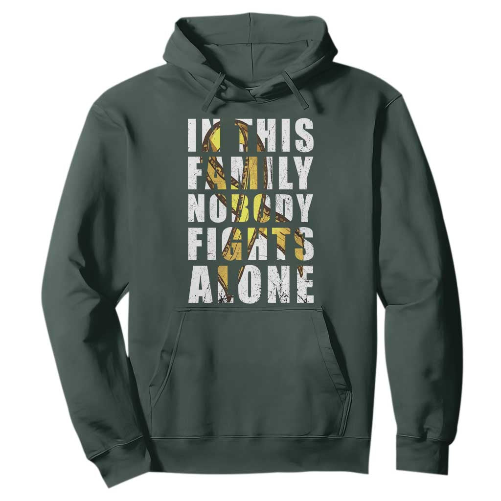 Childhood Cancer Warrior Support Hoodie In This Family Nobody Fights Alone Gold Ribbon Support Squad