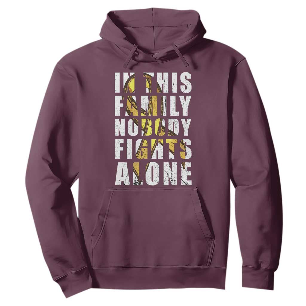 Childhood Cancer Warrior Support Hoodie In This Family Nobody Fights Alone Gold Ribbon Support Squad