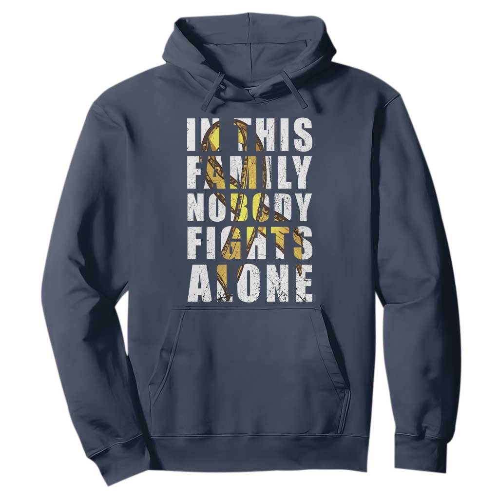 Childhood Cancer Warrior Support Hoodie In This Family Nobody Fights Alone Gold Ribbon Support Squad