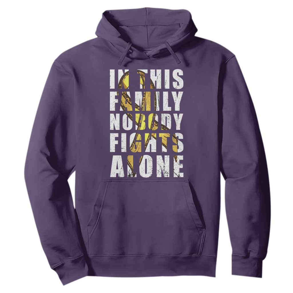 Childhood Cancer Warrior Support Hoodie In This Family Nobody Fights Alone Gold Ribbon Support Squad