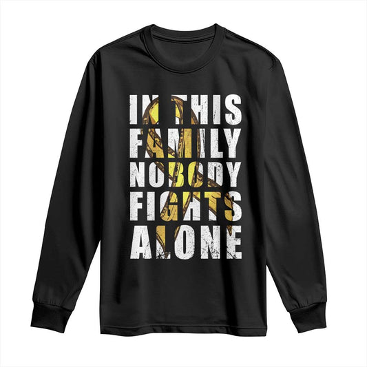Childhood Cancer Warrior Support Long Sleeve Shirt In This Family Nobody Fights Alone Gold Ribbon Support Squad