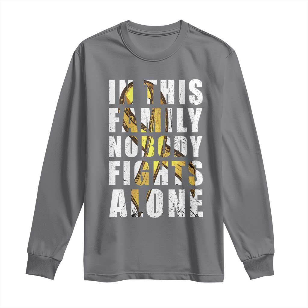 Childhood Cancer Warrior Support Long Sleeve Shirt In This Family Nobody Fights Alone Gold Ribbon Support Squad