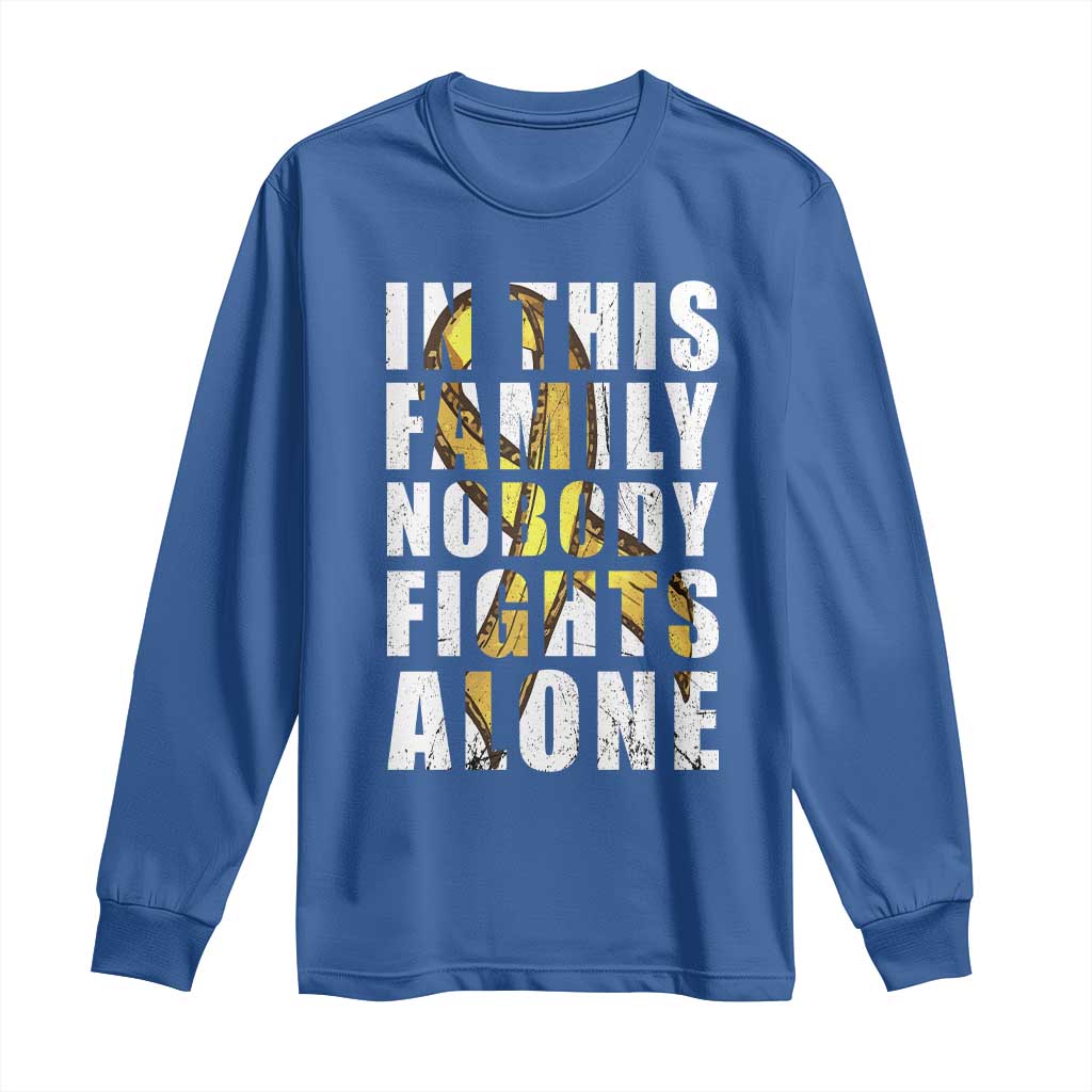 Childhood Cancer Warrior Support Long Sleeve Shirt In This Family Nobody Fights Alone Gold Ribbon Support Squad