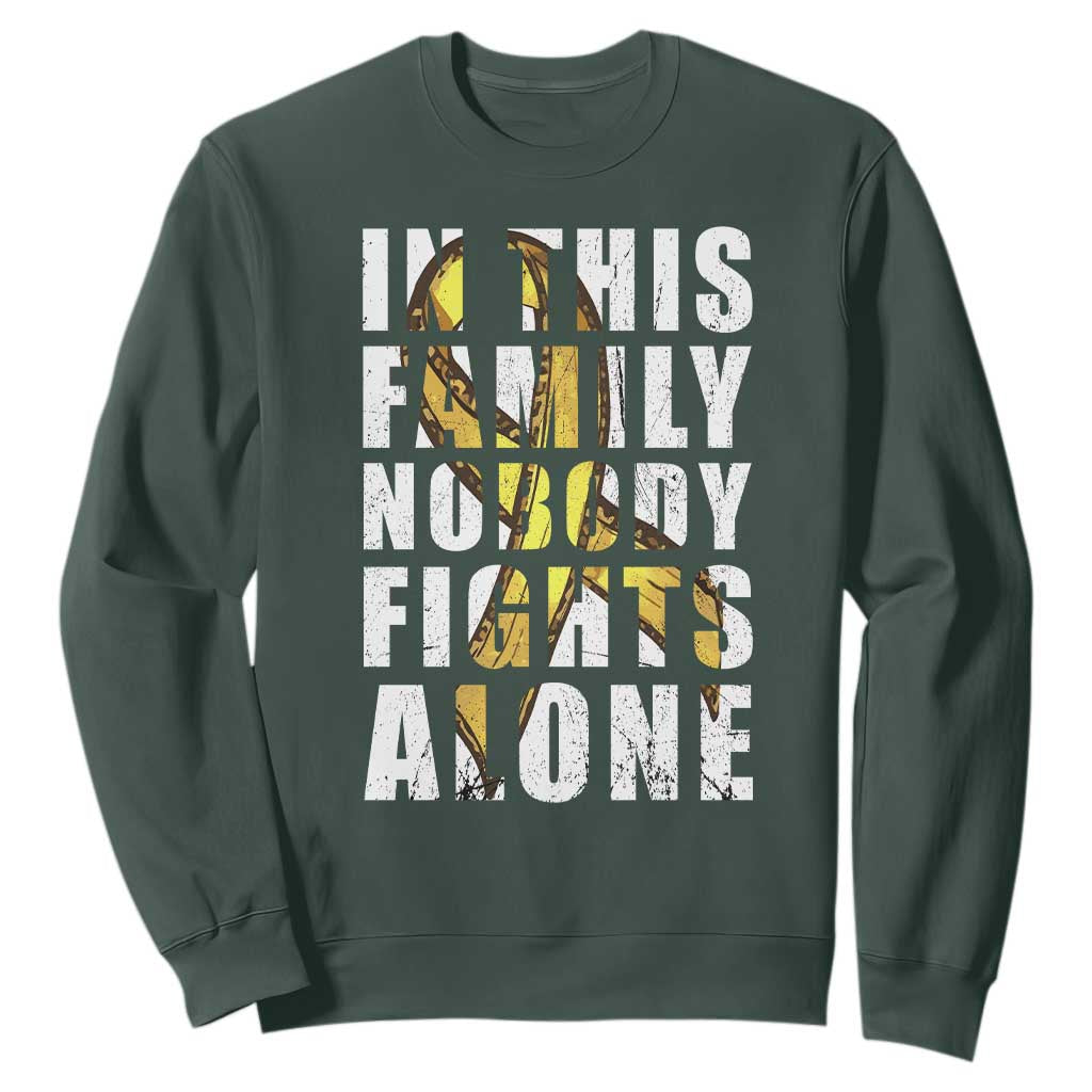 Childhood Cancer Warrior Support Sweatshirt In This Family Nobody Fights Alone Gold Ribbon Support Squad