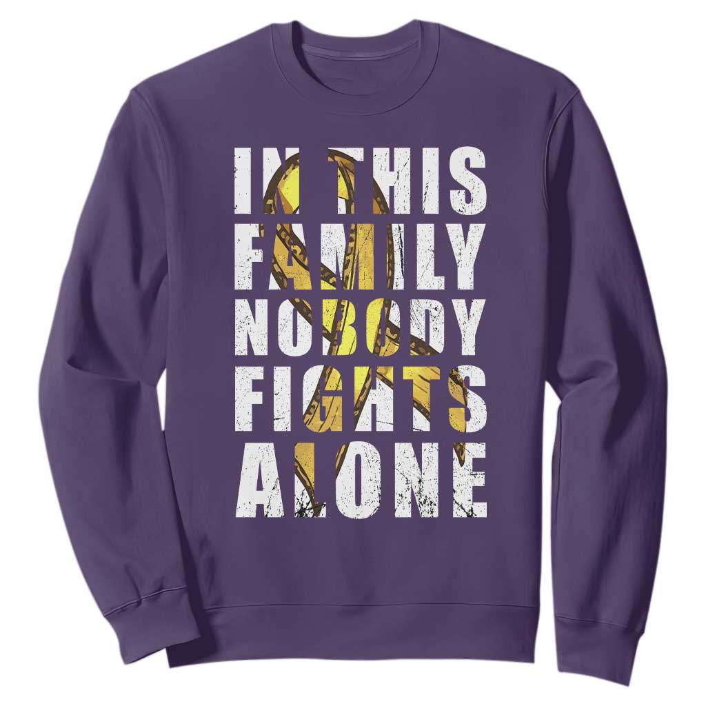 Childhood Cancer Warrior Support Sweatshirt In This Family Nobody Fights Alone Gold Ribbon Support Squad