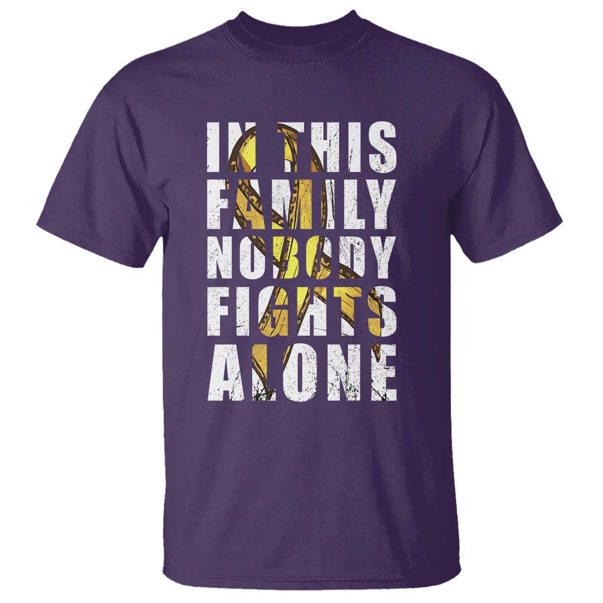 Childhood Cancer Warrior Support T Shirt In This Family Nobody Fights Alone Gold Ribbon Support Squad