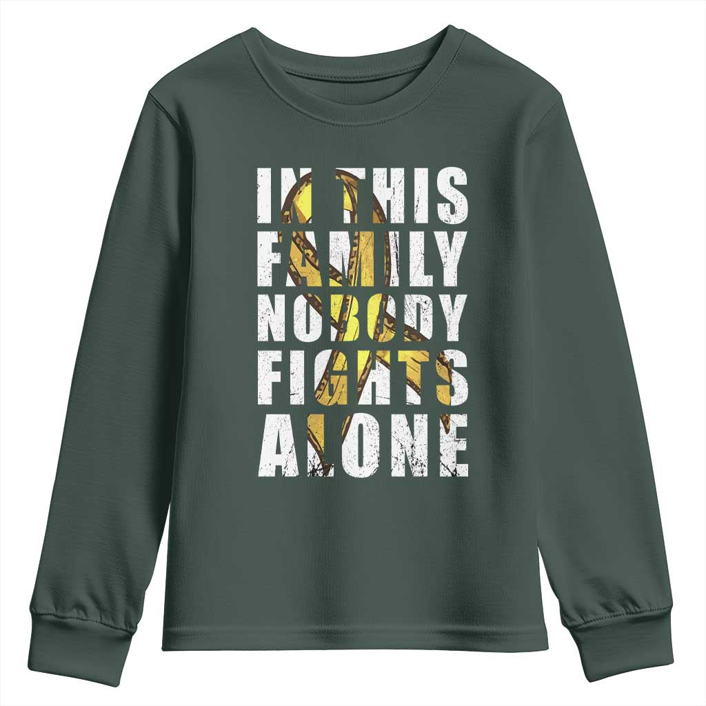 Childhood Cancer Warrior Support Youth Sweatshirt In This Family Nobody Fights Alone Gold Ribbon Support Squad