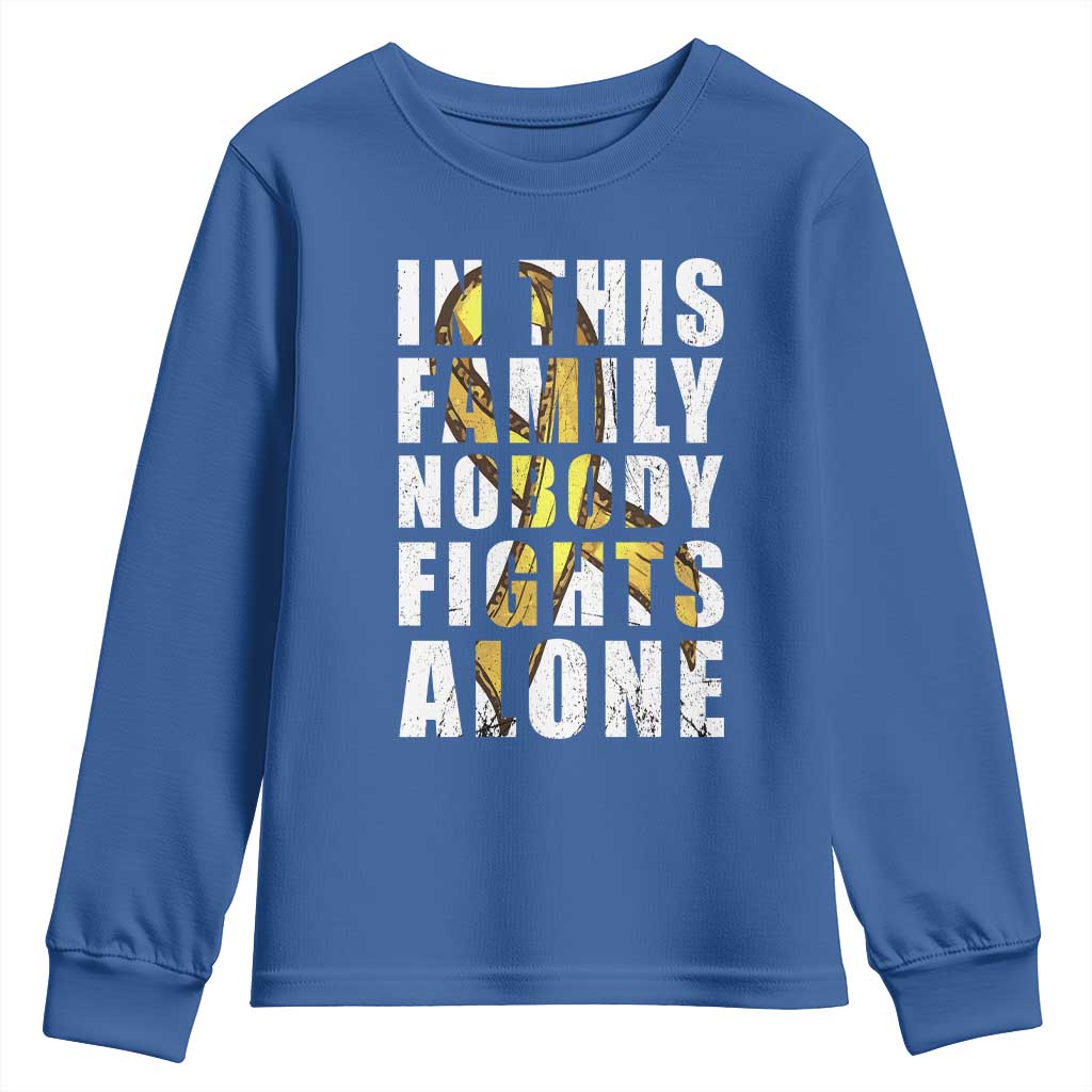 Childhood Cancer Warrior Support Youth Sweatshirt In This Family Nobody Fights Alone Gold Ribbon Support Squad
