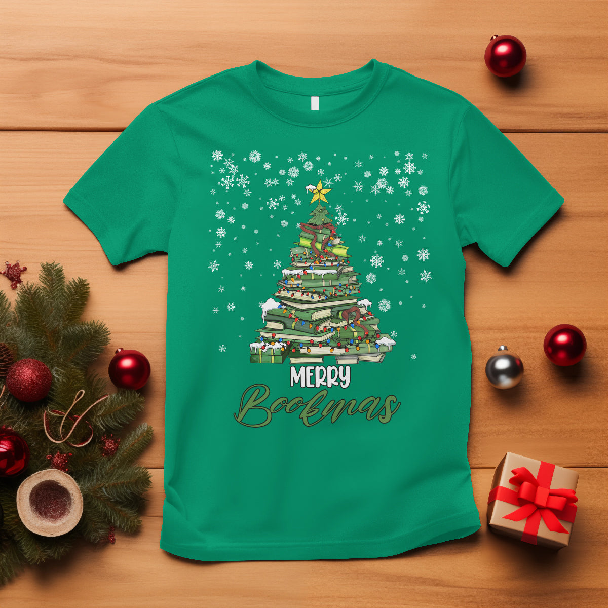 reading-christmas-t-shirt-merry-bookmas-books-pine-xmas-tree-funny