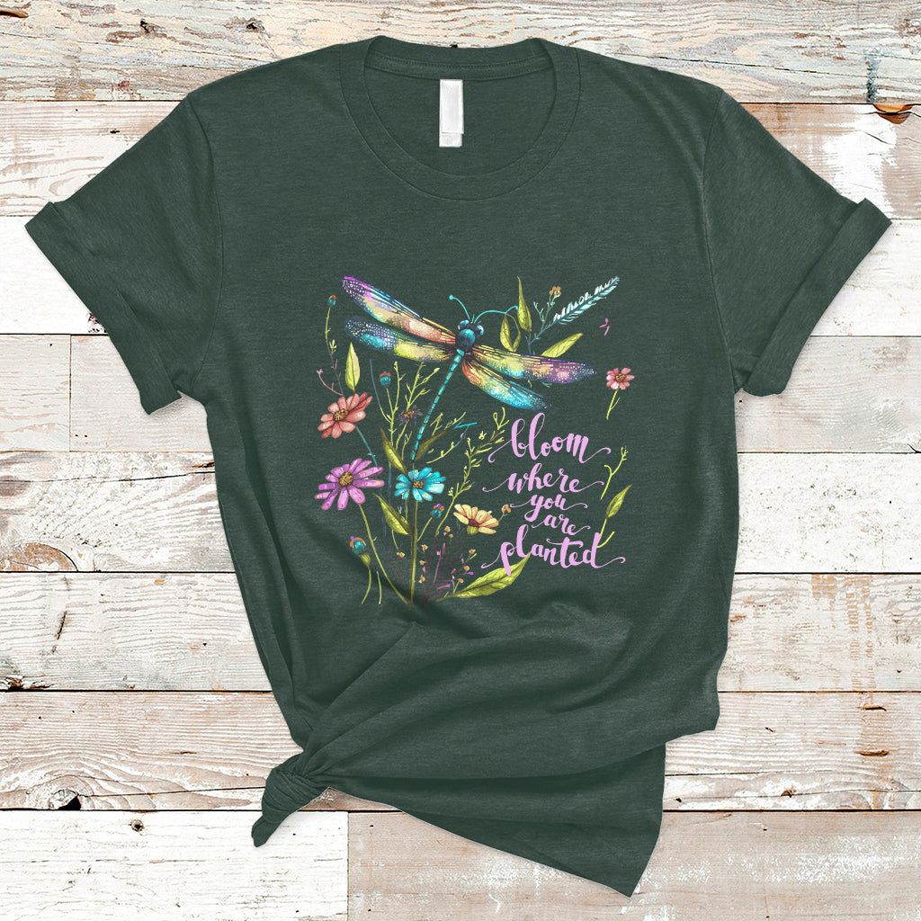 bloom-where-you-are-planted-inspirational-quote-dragonfly-t-shirt-floral-tee-dragonfly-gift-insect-lover-shirt-springtime-shirt-t-shirt-ts02