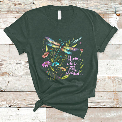 bloom-where-you-are-planted-inspirational-quote-dragonfly-t-shirt-floral-tee-dragonfly-gift-insect-lover-shirt-springtime-shirt-t-shirt-ts02