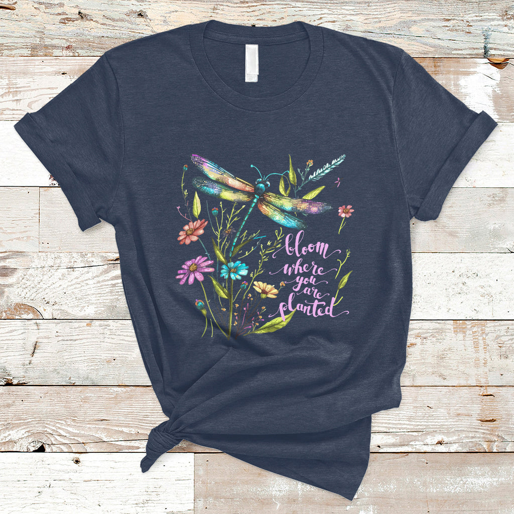 bloom-where-you-are-planted-inspirational-quote-dragonfly-t-shirt-floral-tee-dragonfly-gift-insect-lover-shirt-springtime-shirt-t-shirt-ts02