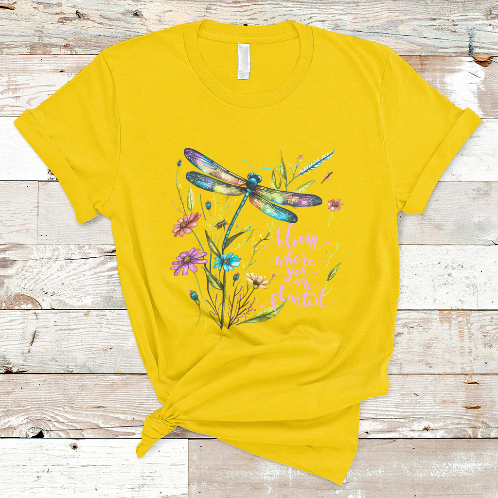 bloom-where-you-are-planted-inspirational-quote-dragonfly-t-shirt-floral-tee-dragonfly-gift-insect-lover-shirt-springtime-shirt-t-shirt-ts02