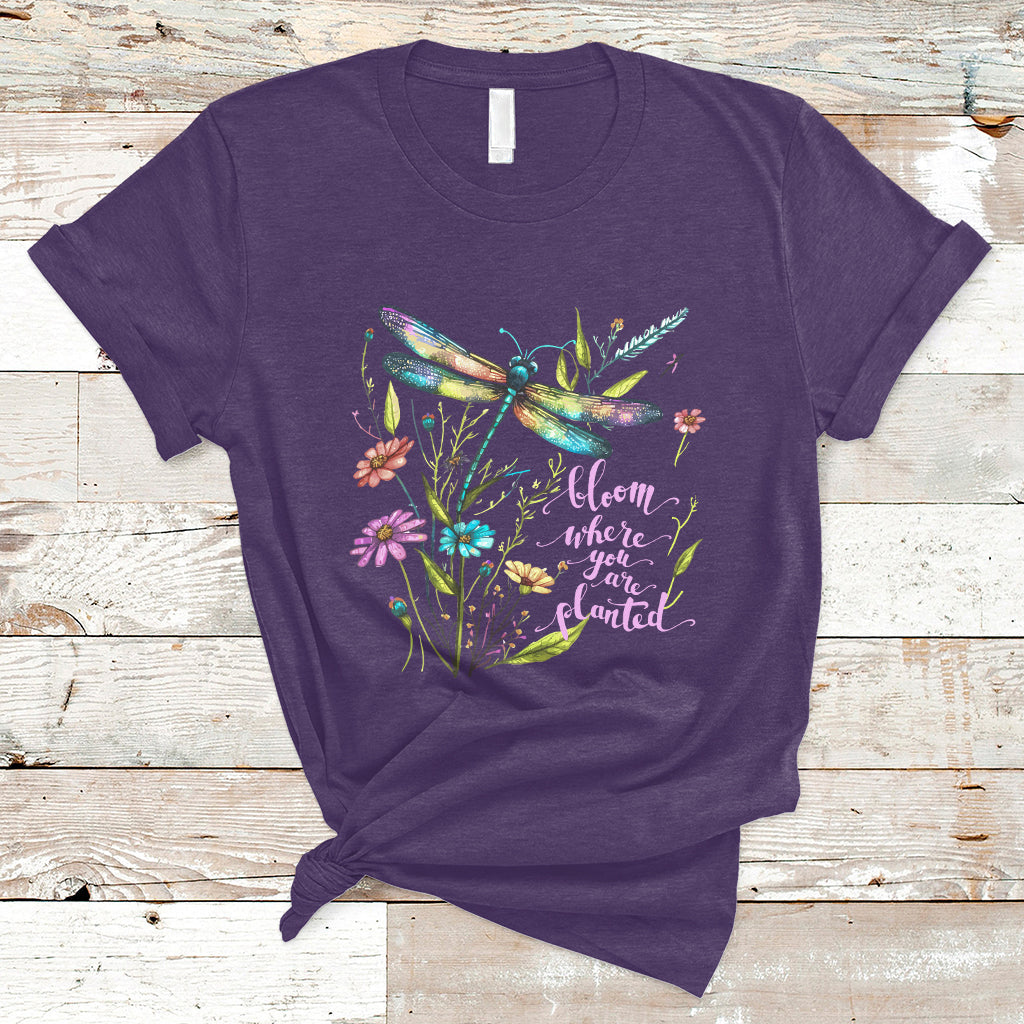 bloom-where-you-are-planted-inspirational-quote-dragonfly-t-shirt-floral-tee-dragonfly-gift-insect-lover-shirt-springtime-shirt-t-shirt-ts02
