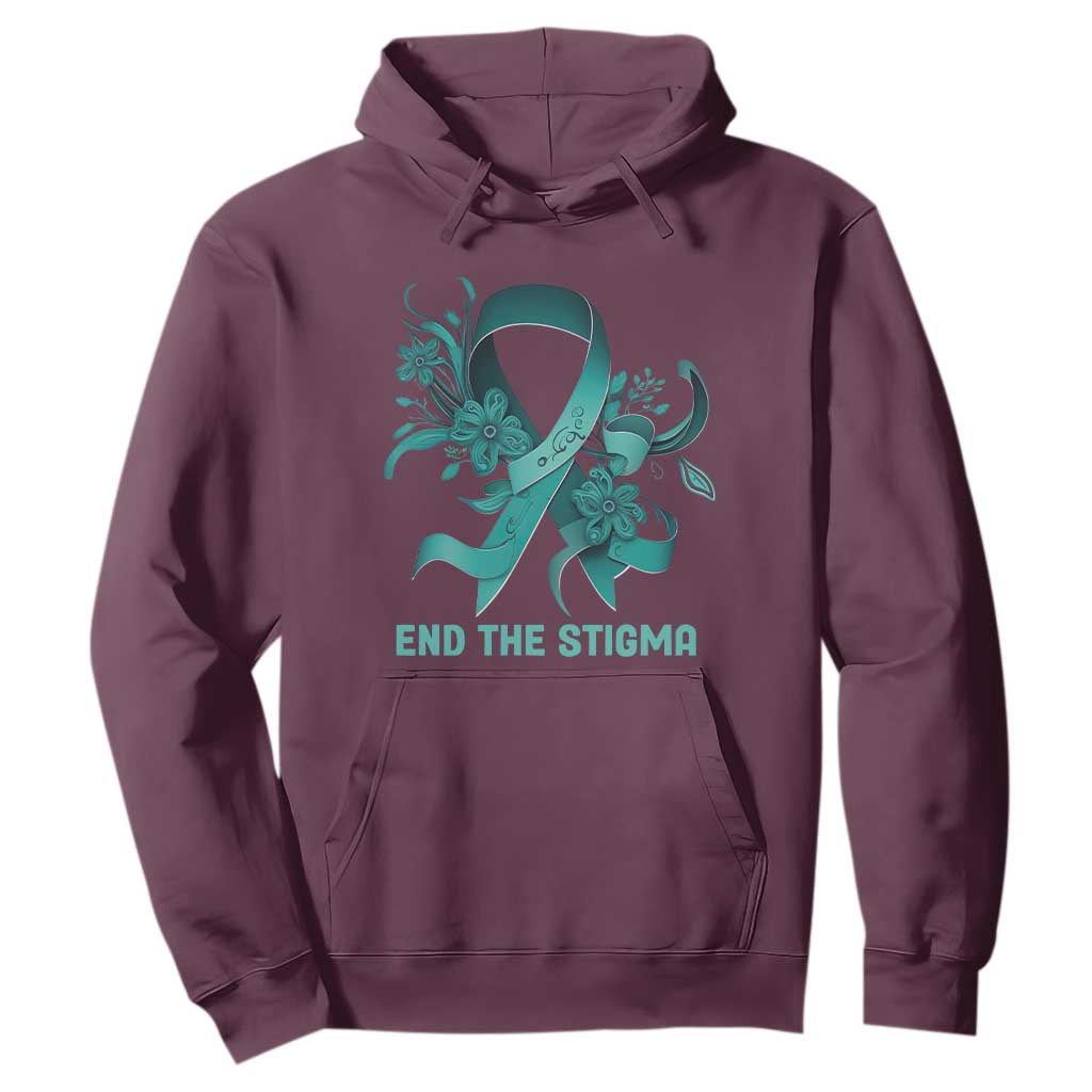 Sexual Assault Prevention Support Hoodie End The Stigma Teal Floral Ribbon
