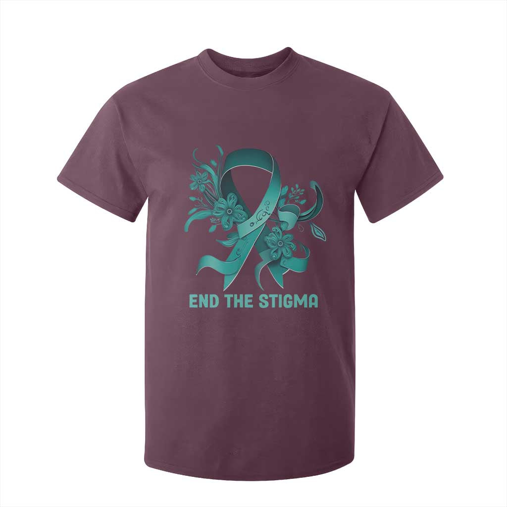 Sexual Assault Prevention Support T Shirt For Kid End The Stigma Teal Floral Ribbon