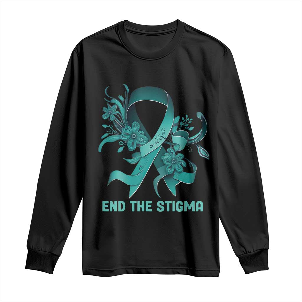 Sexual Assault Prevention Support Long Sleeve Shirt End The Stigma Teal Floral Ribbon