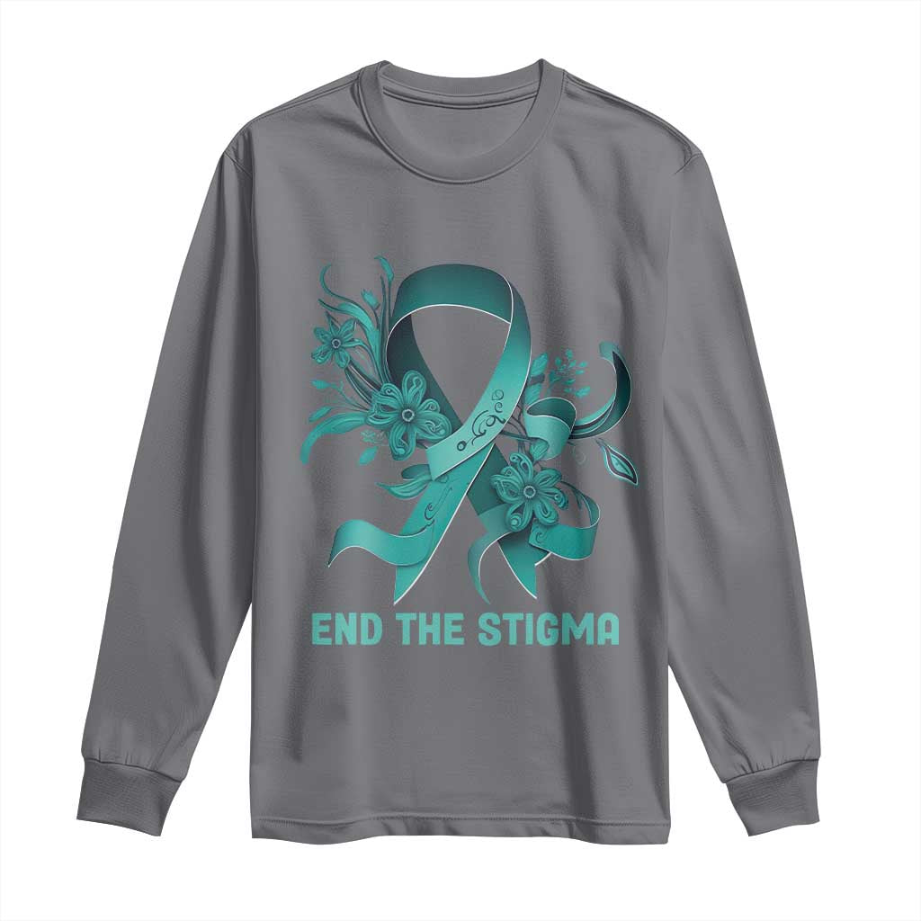 Sexual Assault Prevention Support Long Sleeve Shirt End The Stigma Teal Floral Ribbon