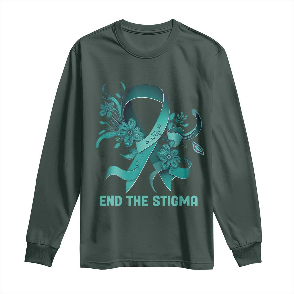 Sexual Assault Prevention Support Long Sleeve Shirt End The Stigma Teal Floral Ribbon