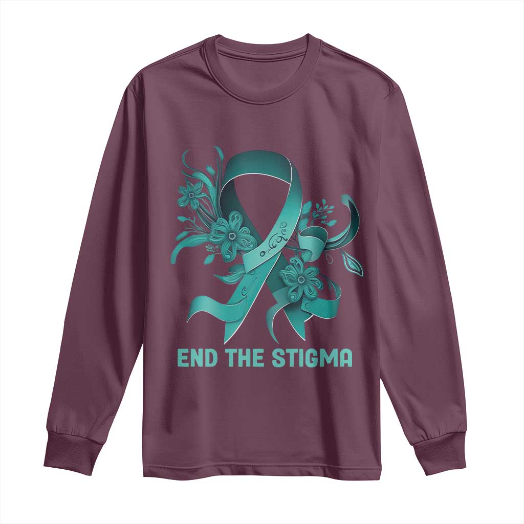 Sexual Assault Prevention Support Long Sleeve Shirt End The Stigma Teal Floral Ribbon