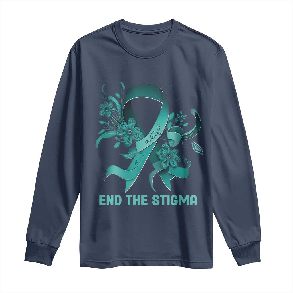 Sexual Assault Prevention Support Long Sleeve Shirt End The Stigma Teal Floral Ribbon