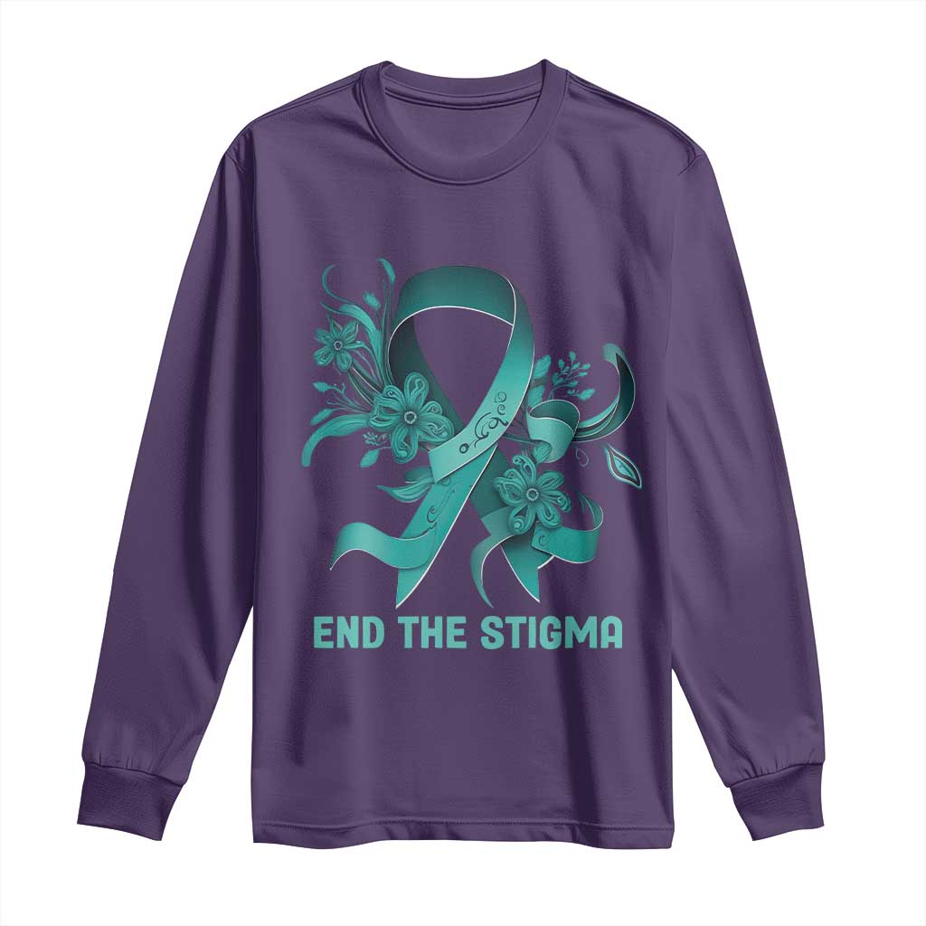 Sexual Assault Prevention Support Long Sleeve Shirt End The Stigma Teal Floral Ribbon