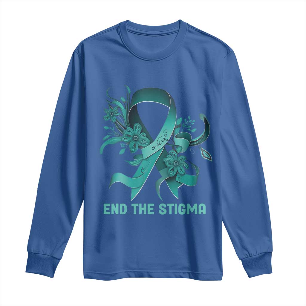 Sexual Assault Prevention Support Long Sleeve Shirt End The Stigma Teal Floral Ribbon