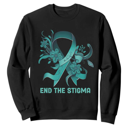 Sexual Assault Prevention Support Sweatshirt End The Stigma Teal Floral Ribbon