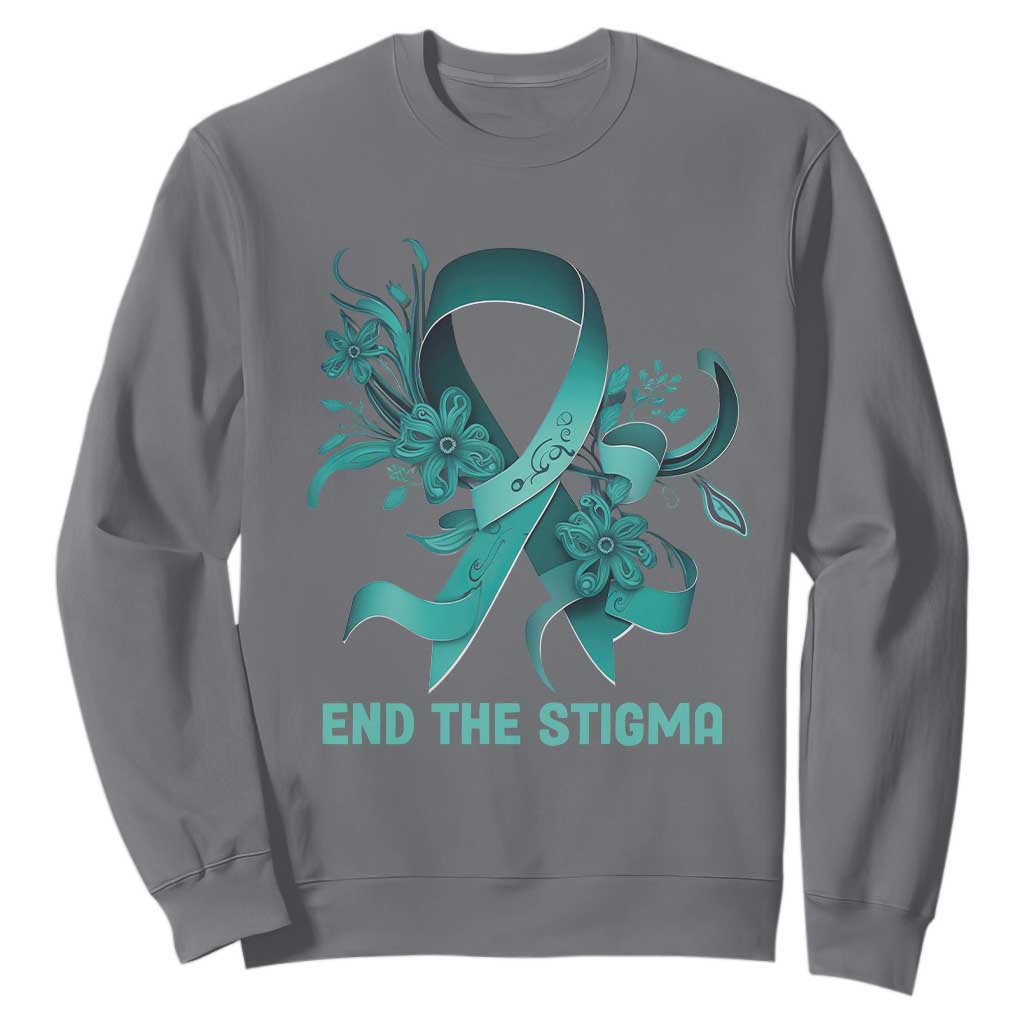 Sexual Assault Prevention Support Sweatshirt End The Stigma Teal Floral Ribbon