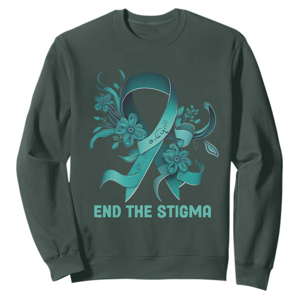 Sexual Assault Prevention Support Sweatshirt End The Stigma Teal Floral Ribbon