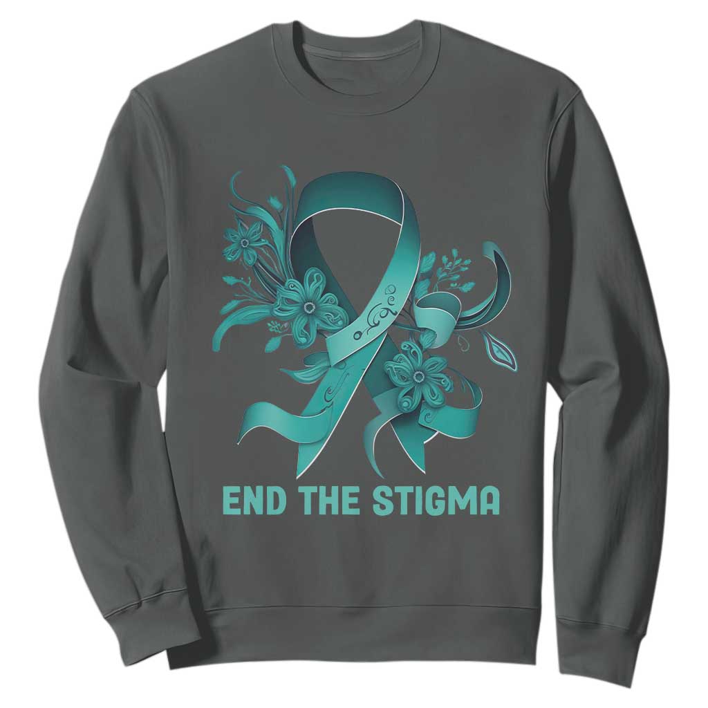 Sexual Assault Prevention Support Sweatshirt End The Stigma Teal Floral Ribbon