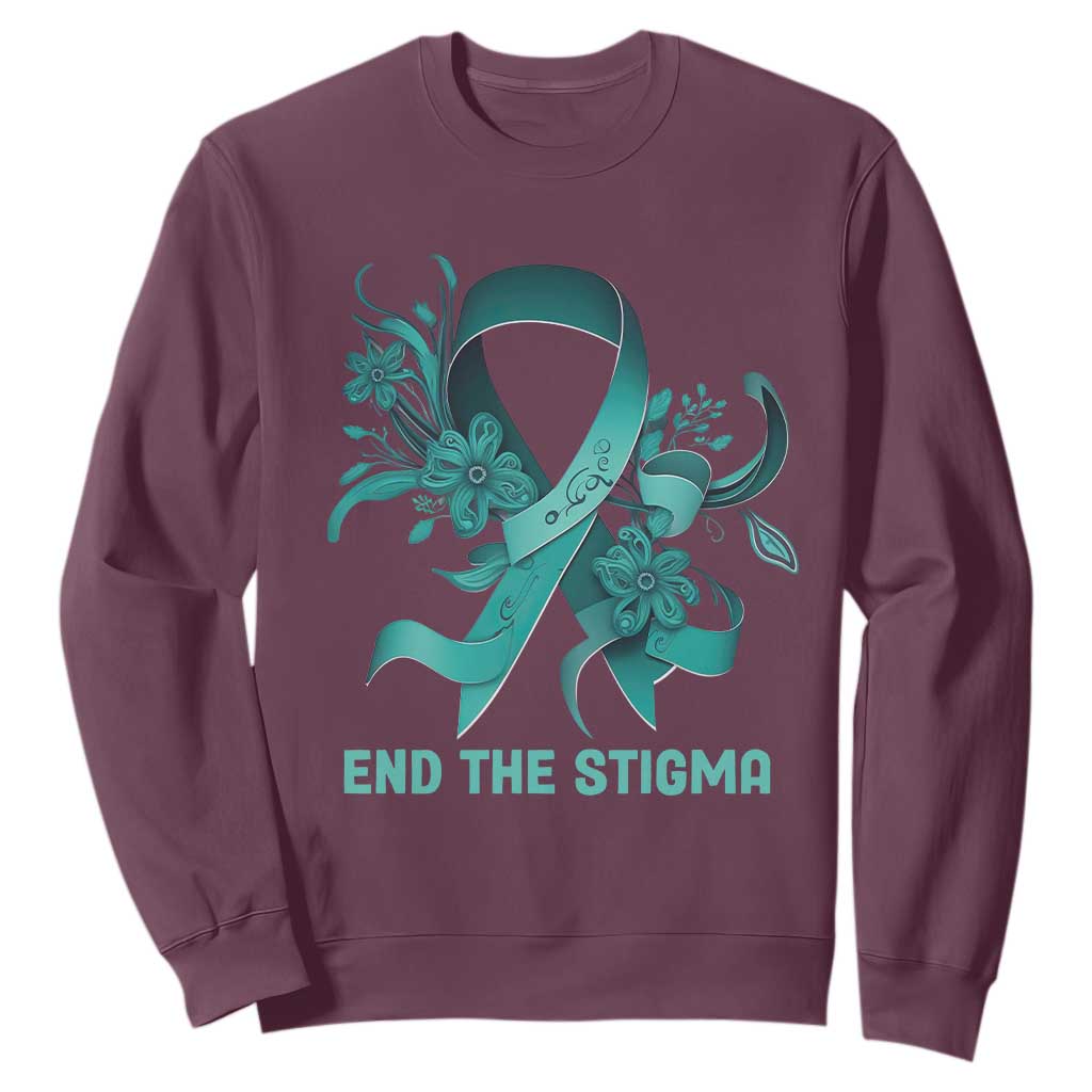 Sexual Assault Prevention Support Sweatshirt End The Stigma Teal Floral Ribbon