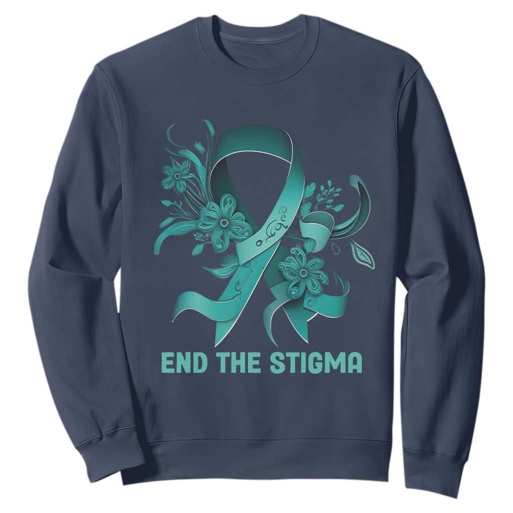 Sexual Assault Prevention Support Sweatshirt End The Stigma Teal Floral Ribbon