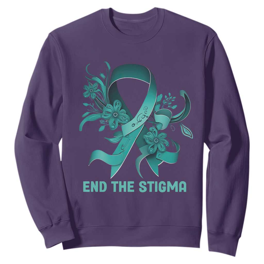 Sexual Assault Prevention Support Sweatshirt End The Stigma Teal Floral Ribbon