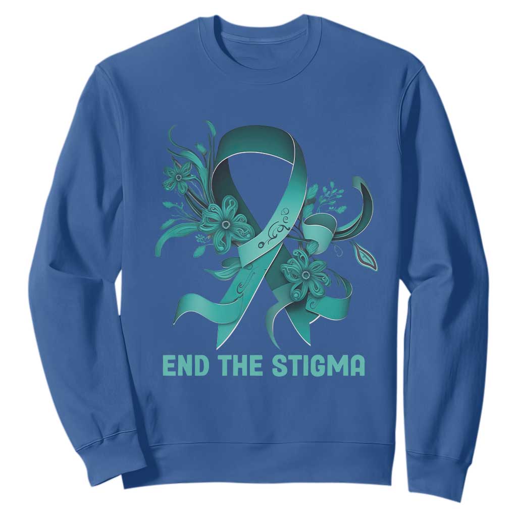 Sexual Assault Prevention Support Sweatshirt End The Stigma Teal Floral Ribbon