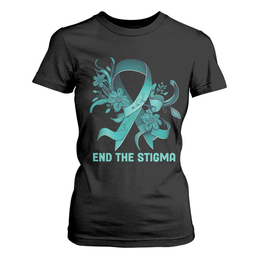 Sexual Assault Prevention Support T Shirt For Women End The Stigma Teal Floral Ribbon