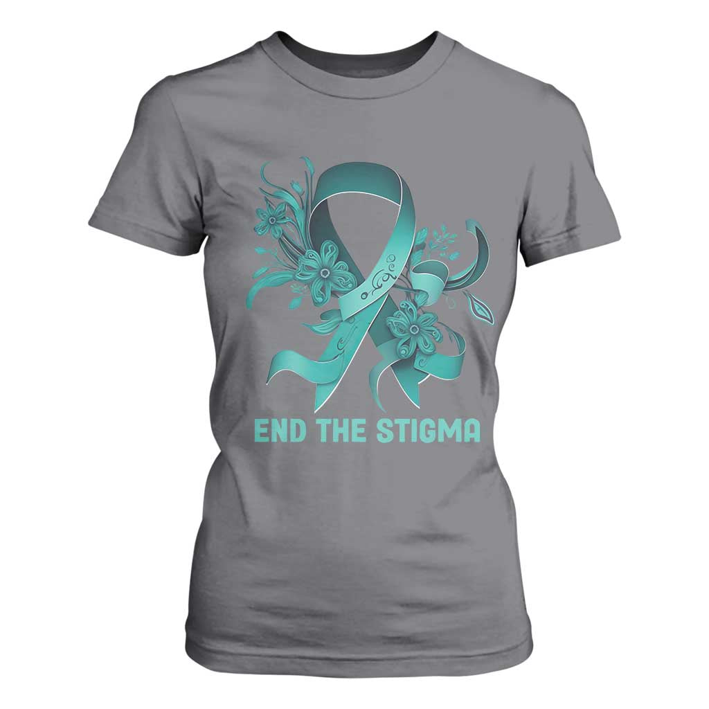 Sexual Assault Prevention Support T Shirt For Women End The Stigma Teal Floral Ribbon
