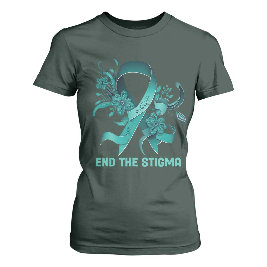 Sexual Assault Prevention Support T Shirt For Women End The Stigma Teal Floral Ribbon