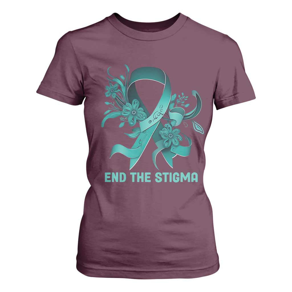 Sexual Assault Prevention Support T Shirt For Women End The Stigma Teal Floral Ribbon