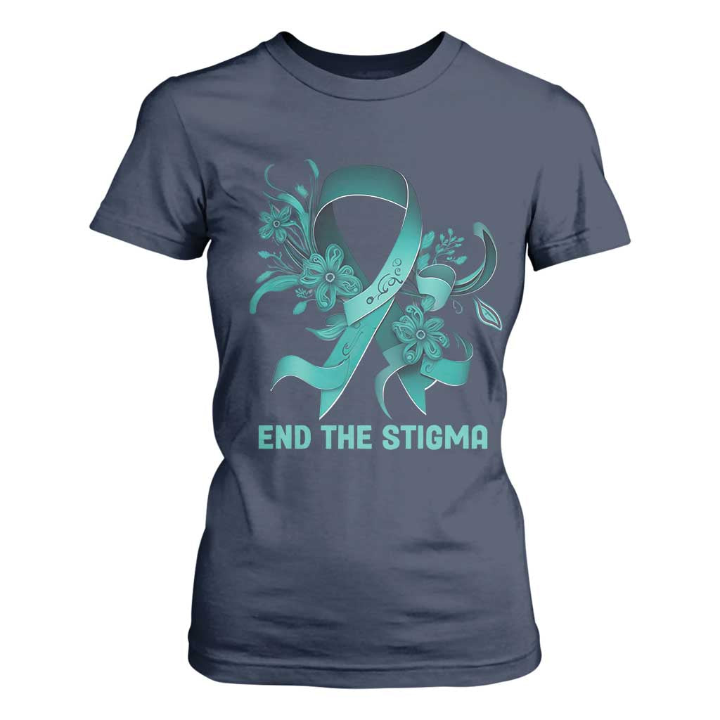 Sexual Assault Prevention Support T Shirt For Women End The Stigma Teal Floral Ribbon