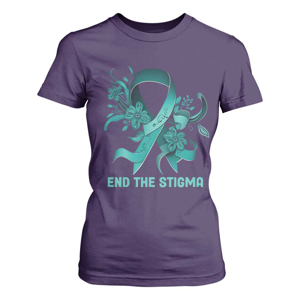 Sexual Assault Prevention Support T Shirt For Women End The Stigma Teal Floral Ribbon