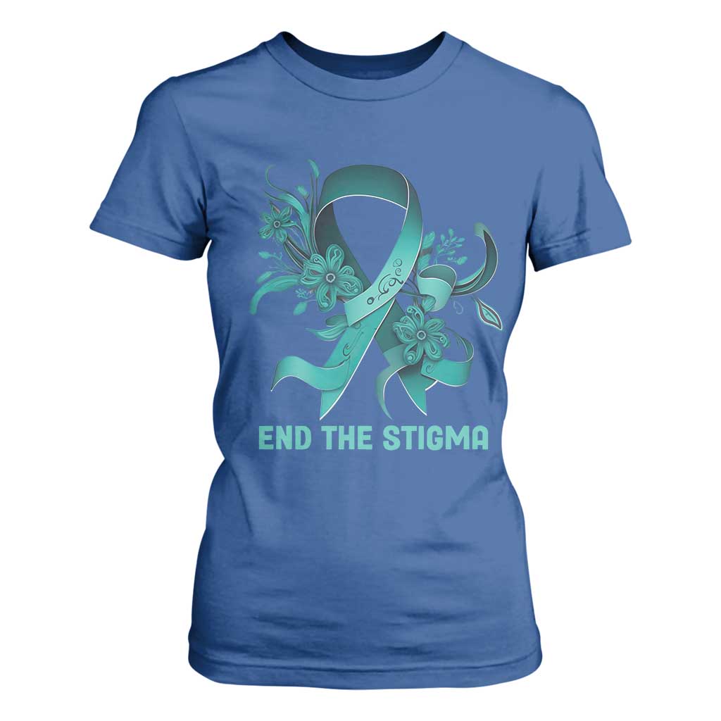 Sexual Assault Prevention Support T Shirt For Women End The Stigma Teal Floral Ribbon